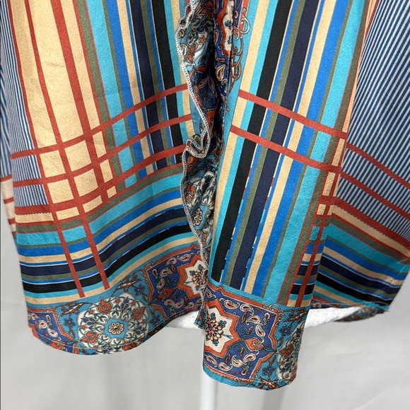JOHNNY WAS STRIPED RUFFLE BLOUSE BLUE ORANGE S - Picture 5 of 8